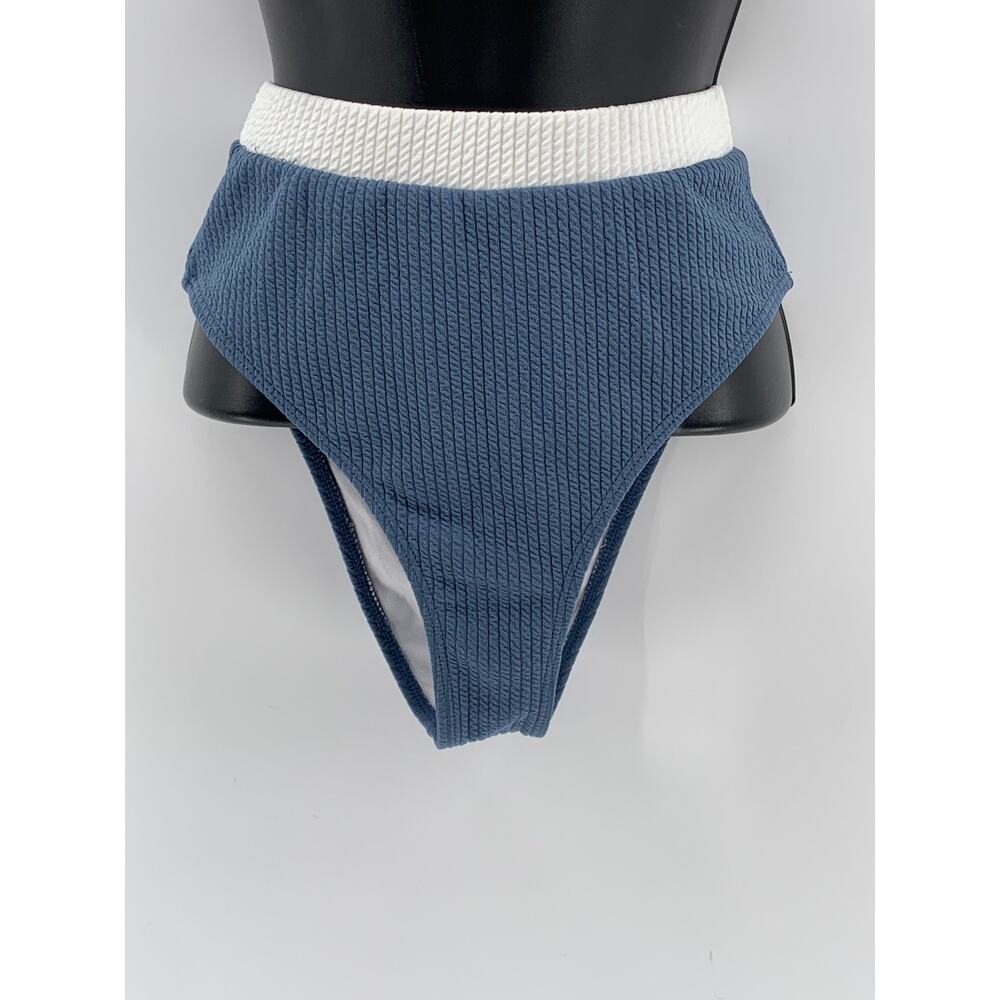 UNBRANDED Women's Dusty-Blue Ribbed Bralette High-Rise Bikini Set SZ S - Picture 8 of 11